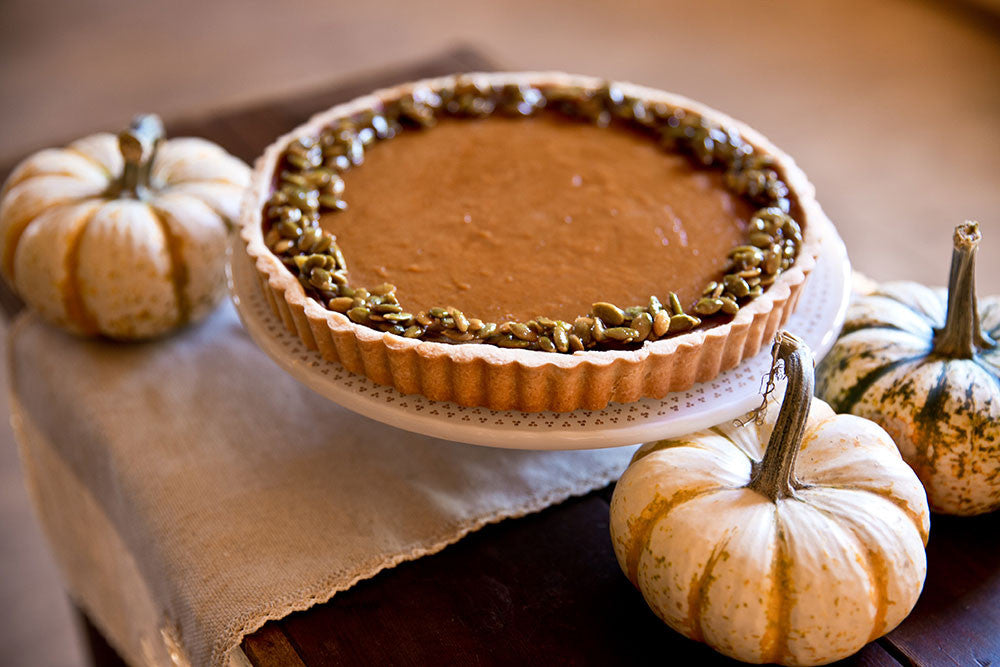 Load image into Gallery viewer, Gingered Pumpkin Tart with Candied Pepitas
